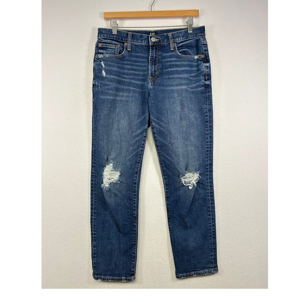 Grunge Distressed Gap Women 6/28 Blue Girlfriend Ripped Mid Rise Jeans 5138